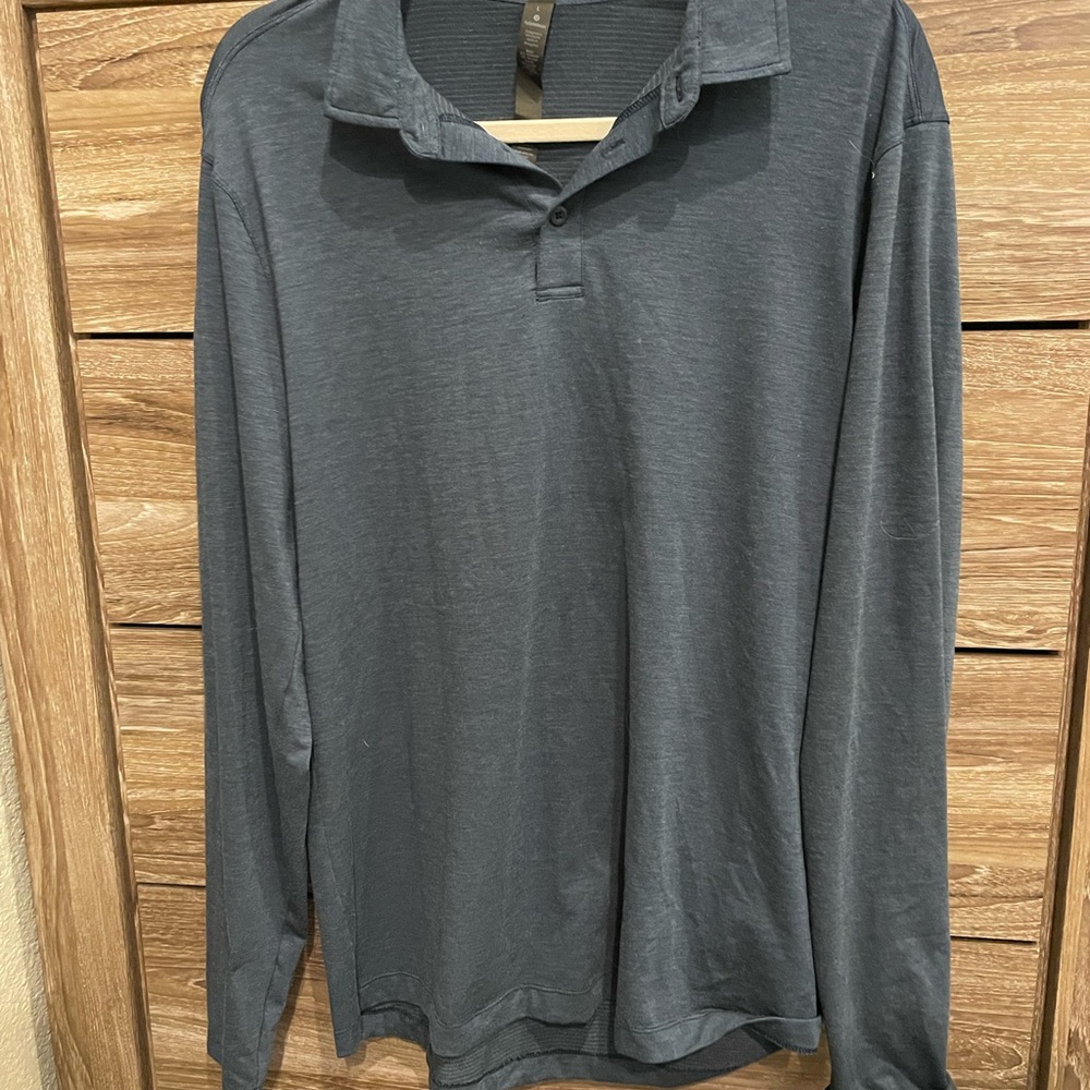 Navy Polo Shirt with Long Sleeves and Classic Collar